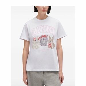 NWT Ganni White womens T-Shirt with Animal Graphic